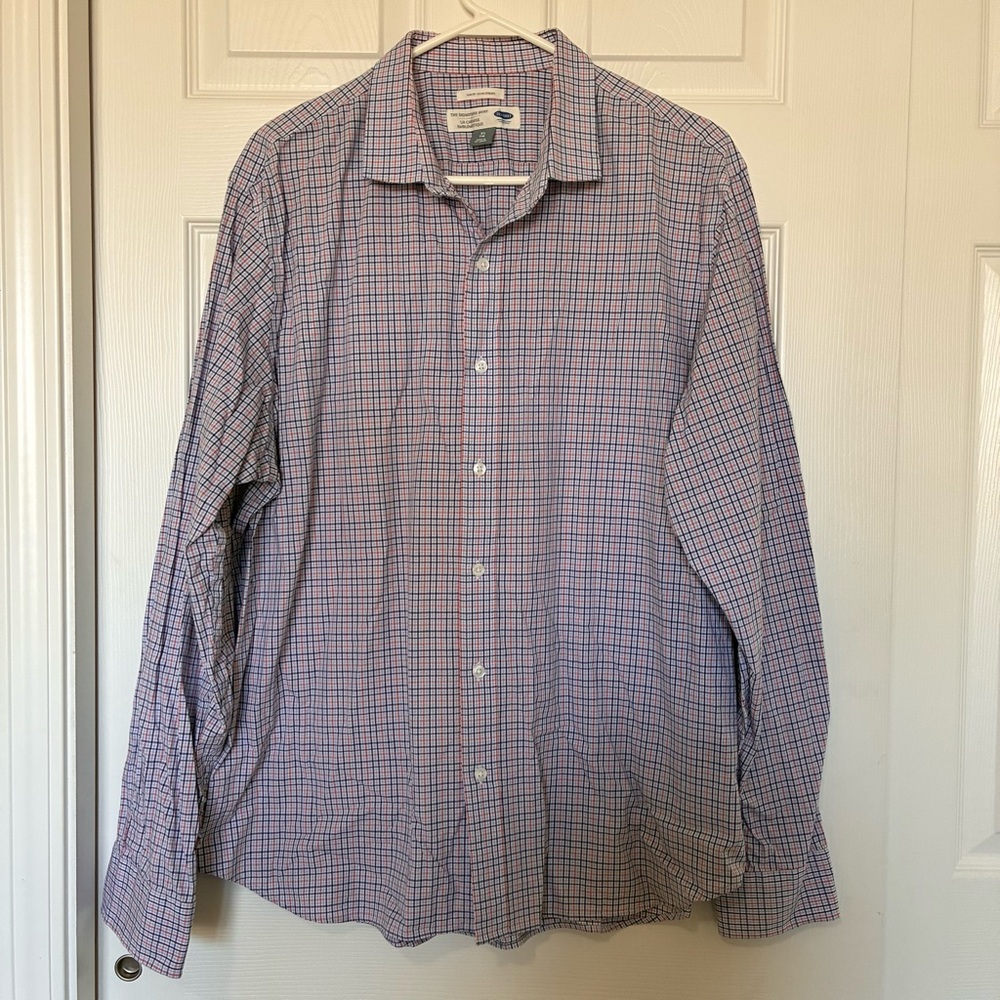 Old Navy Signature Shirt Long Sleeve Button-Up Slim Fit Blue Plaid Size XL EUC